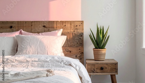 Sustainable Bedroom with Organic Linen Bedding and Reclaimed Wood Headboard
