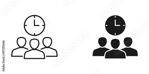 team waiting for work shift start clock countdown flat design vector illustration