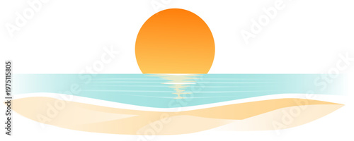 Minimalist sea landscape vector illustration flat style ocean horizon blue waves sunset panorama summer travel nature background design banner