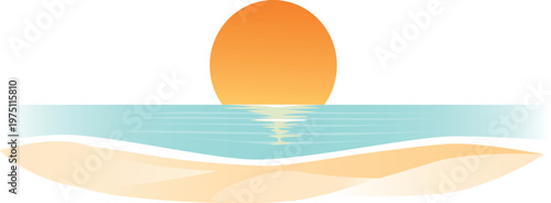 Minimalist sea landscape vector illustration flat style ocean horizon blue waves sunset panorama summer travel nature background design banner