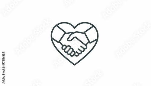 Two hands shake inside a heart symbolizing love and partnership