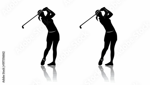 Two women play golf with swings tyu ai generated.