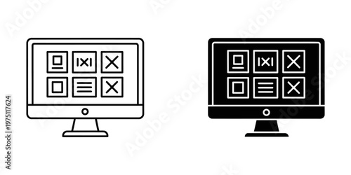 dual computer monitors with ui elements flat design vector illustration