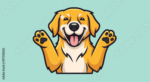 Cartoon golden retriever dog smiling and waving with joyful expression