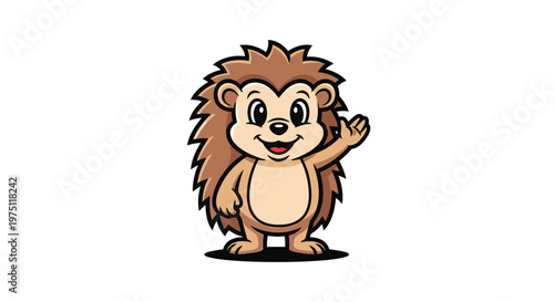 Cartoon hedgehog waving hello smiling happy animal mascot vector illustration