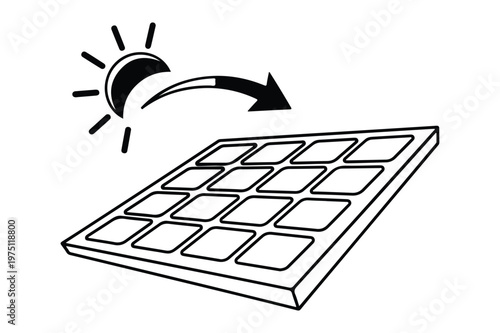 Solar panel receiving sunlight vector illustration with renewable, electricity