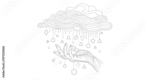 A hand catching rain with shapes.