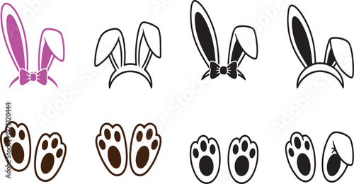 Easter Bunny Accessories: Festive arrangement of easter bunny ears and adorable paw prints, ready to bring joy and playfulness for the holiday season.