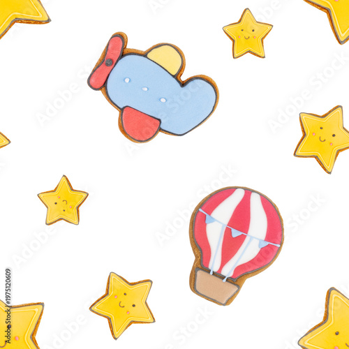 Colorful Cartoon Pattern with Stars and Balloons