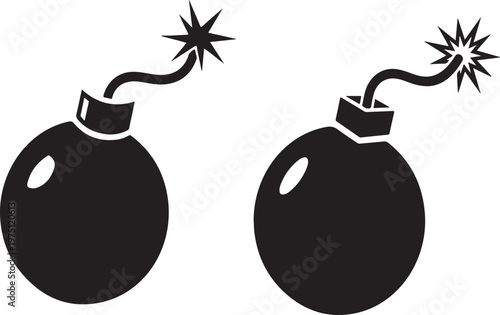 Danger in Silhouette: Graphic illustration of two bomb, a potent symbol of threat and destruction, drawn in bold, stark silhouette against a contrasting background. 