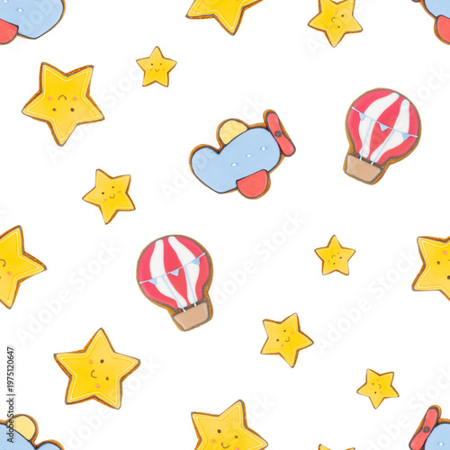 Colorful Cartoon Pattern with Stars and Balloons