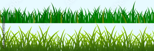 Seamless grass lawn border with lush green blades and wild meadow vegetation in cartoon vector illustration for garden landscape background with natural turf texture and outdoor field design
