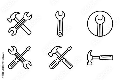 Maintenance and repair tool icon set featuring crossed hammer wrench screwdriver symbols for service and support concepts screwdriver