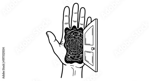 hand with a brain emerging through doorway.