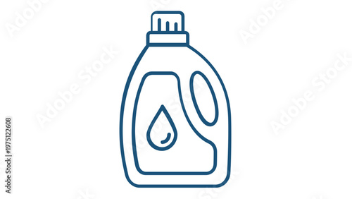 Minimalist blue line vector icon illustration of a laundry detergent bottle or liquid soap container with a handle and cap, ideal for household cleaning, laundry service, and hygiene concepts.