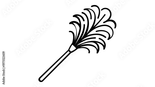 Minimalist feather duster line icon vector illustration for household cleaning, dusting, and home maintenance. Scalable black and white graphic design for hygiene and housekeeping services.