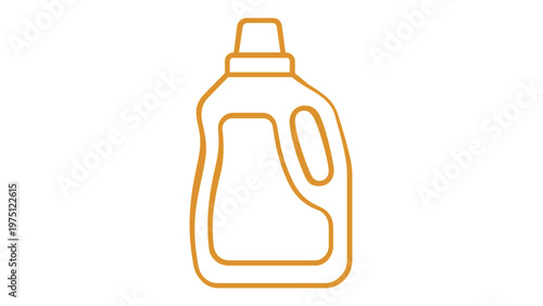 Orange line art vector icon of a laundry detergent bottle or liquid soap jug, minimalist household cleaning product illustration, scalable flat design for web and mobile apps, AI-generated graphic.