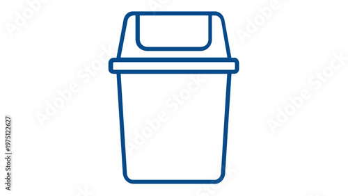Blue line vector icon of a trash can with a swing lid, ideal for waste management, recycling, and cleaning service graphics. Minimalist flat illustration for web, mobile apps, and UI design.