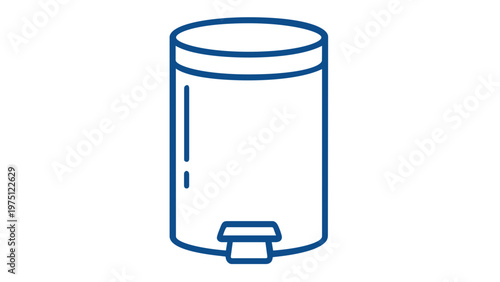 Blue line icon of a pedal trash can for household cleaning and waste management. Minimalist vector illustration of a dustbin with a foot pedal. Scalable flat design for sanitation and hygiene.