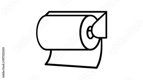 Minimalist Toilet Paper Roll on Holder Vector Icon Illustration. Clean Black and White Line Art of a Paper Towel Dispenser for Bathroom, Kitchen, Hygiene, and Household Cleaning. Scalable Flat Graphic