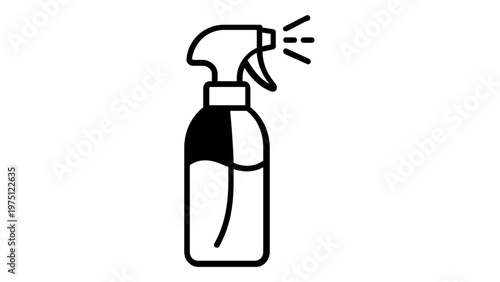 Minimalist Vector Icon Illustration of a Spray Bottle for Cleaning and Disinfection, Featuring a Trigger Sprayer and Mist Lines, Perfect for Household Hygiene and Sanitation Design Projects