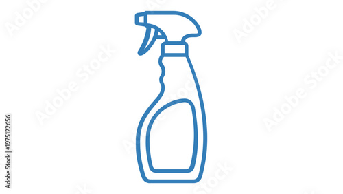 Blue line art vector illustration of a spray bottle for household cleaning, disinfecting, and sanitizing, featuring a minimalist flat design icon isolated on a white background for graphic use.