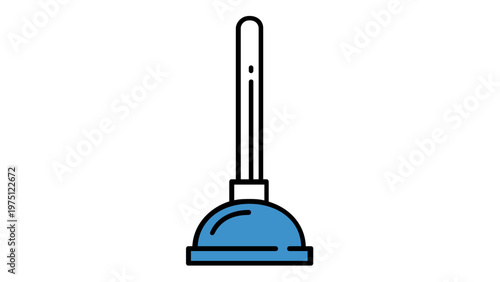 Professional blue plunger vector icon illustration for plumbing services and household cleaning, minimalist flat design for bathroom maintenance and drain unclogging, scalable graphic element.