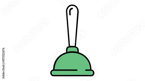 Green Plunger Vector Icon Illustration for Bathroom Cleaning and Plumbing Maintenance, Flat Minimalist Design for Household Service Apps and Websites, Scalable AI-Generated Graphic