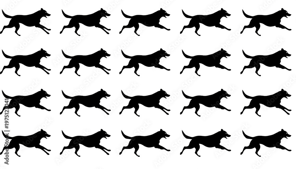 Fototapeta premium Dog Running Motion Sequence Silhouette Animation Frames Vector Set HD 4K