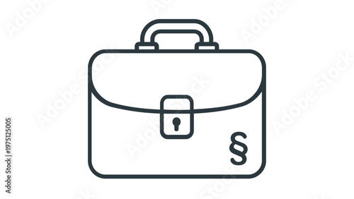 Professional law firm line icon vector illustration featuring a briefcase with a paragraph symbol, representing legal justice, attorney services, judicial system, and corporate law concepts.