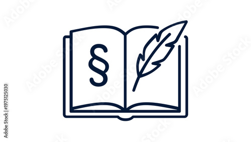 Open law book with section symbol and quill pen, minimalist vector icon illustration for legal services, justice, legislation, historical documents, and court proceedings, AI-generated art.