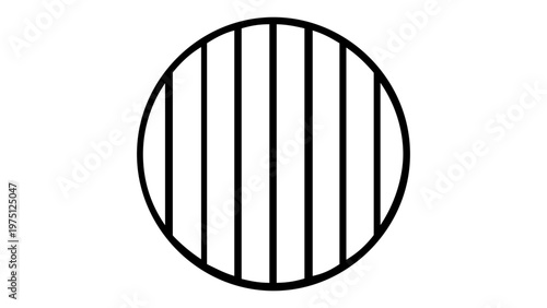 Minimalist vector icon illustration of prison bars inside a circular frame, representing jail, incarceration, and the legal justice system. Flat black and white design for web and UI apps.