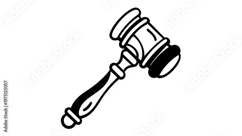 Minimalist vector icon illustration of a judge's gavel representing legal justice, law, and order. Scalable black and white line art design for courtrooms, auctions, and legal services. AI-generated.
