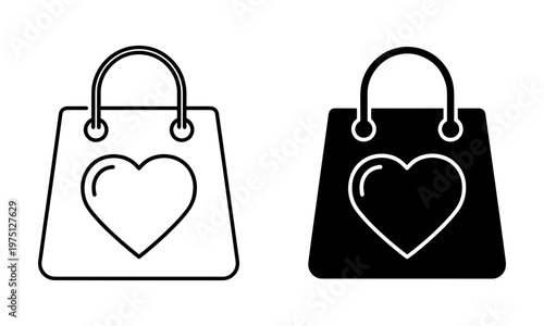 Heart in Shopping Bag Icons. Valentine purchases Vector