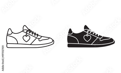 Stylish Shoe with Heart Charm Icons Vector