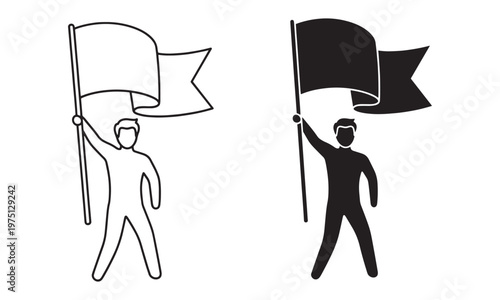 Person holding a flag Icon. Leadership and active participation Vector of human figure with a banner