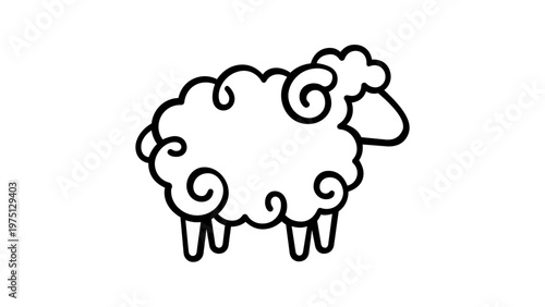 Minimalist sheep line icon vector illustration featuring a ram with curly wool and horns. Scalable AI-generated flat design graphic perfect for agriculture, farming, livestock, and wool industry.