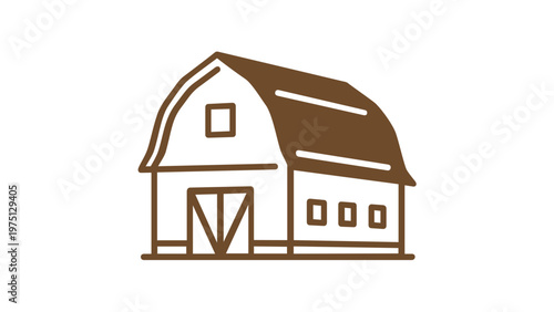 Minimalist brown line art vector icon illustration of a traditional farm barn building, perfect for agriculture, ranching, and rural countryside themes, scalable flat design graphic.