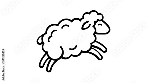 Minimalist jumping sheep vector icon illustration featuring a simple black line art outline of a fluffy lamb leaping. Scalable AI-generated graphic for agriculture, farming, and animal designs.