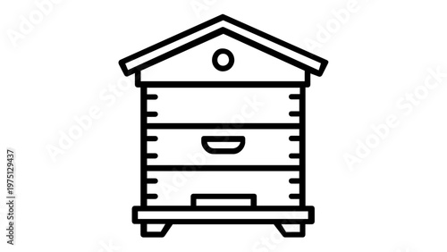 Beehive Vector Icon Illustration: Minimalist Line Art Design of a Wooden Bee House for Beekeeping, Honey Production, and Sustainable Agriculture, Scalable Flat Graphic for Farming and Nature Work.