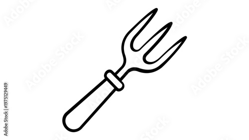 Pitchfork vector icon illustration for agriculture and farming. Minimalist black line art of a garden fork tool, perfect for gardening, harvesting, and rural farm themes. Scalable flat design.