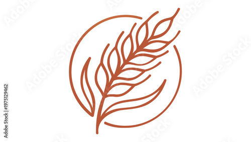 Vivid minimalist vector illustration of a golden wheat ear icon enclosed in a circular frame, featuring a warm orange gradient for agriculture, organic bakery, and sustainable farming branding.