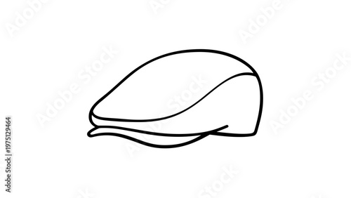 Minimalist flat cap vector icon illustration, simple black line art of a newsboy cap or ivy hat, scalable graphic design element for fashion, agriculture, and lifestyle branding.