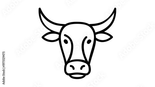 Minimalist bull head vector icon illustration. Line art cow face for agriculture and farming logo design. Scalable black and white steer head symbol for ranching and livestock branding.
