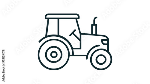 Minimalist Tractor Vector Icon Illustration for Agriculture and Farming Projects. Scalable Flat Line Art Design of Agricultural Machinery, Farm Equipment, and Rural Harvest Vehicle.