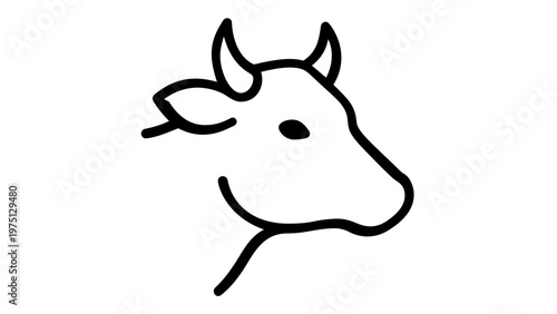 Minimalist cow head vector icon illustration featuring clean black line art of a bull or ox profile, perfect for agriculture, dairy farming, livestock branding, and organic food logo design.