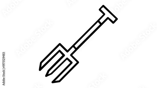 Minimalist Pitchfork Vector Icon Illustration for Agriculture and Gardening. Scalable Black Line Art Design of a Garden Fork Tool for Farming, Landscaping, and Soil Preparation Projects.