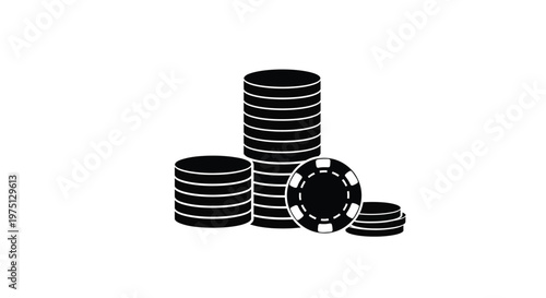 Stacks of casino chips and poker tokens arranged in a triangular shape silhouette