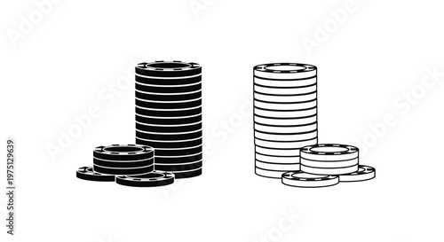 Stacks of poker chips in black and white a contrasting design silhouette