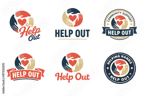Community support logos with helping hands and heart iconography